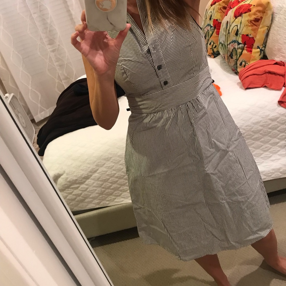 Stripe halter dress with waist tie